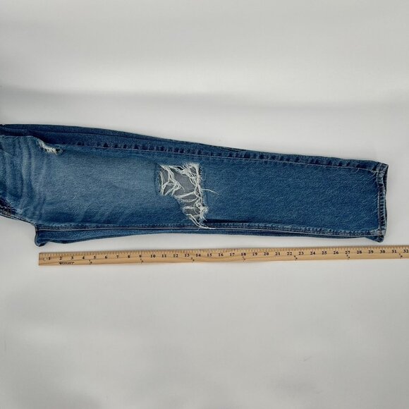 American Eagle Women's '90s Straight Jeans Size 4 Blue Distressed Patched - Picture 11 of 12